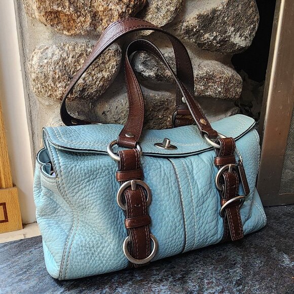 COACH D1082-F12334 Vintage Blue/Brown Chelsea Pebbled Leather Satchel Bag - Picture 9 of 16